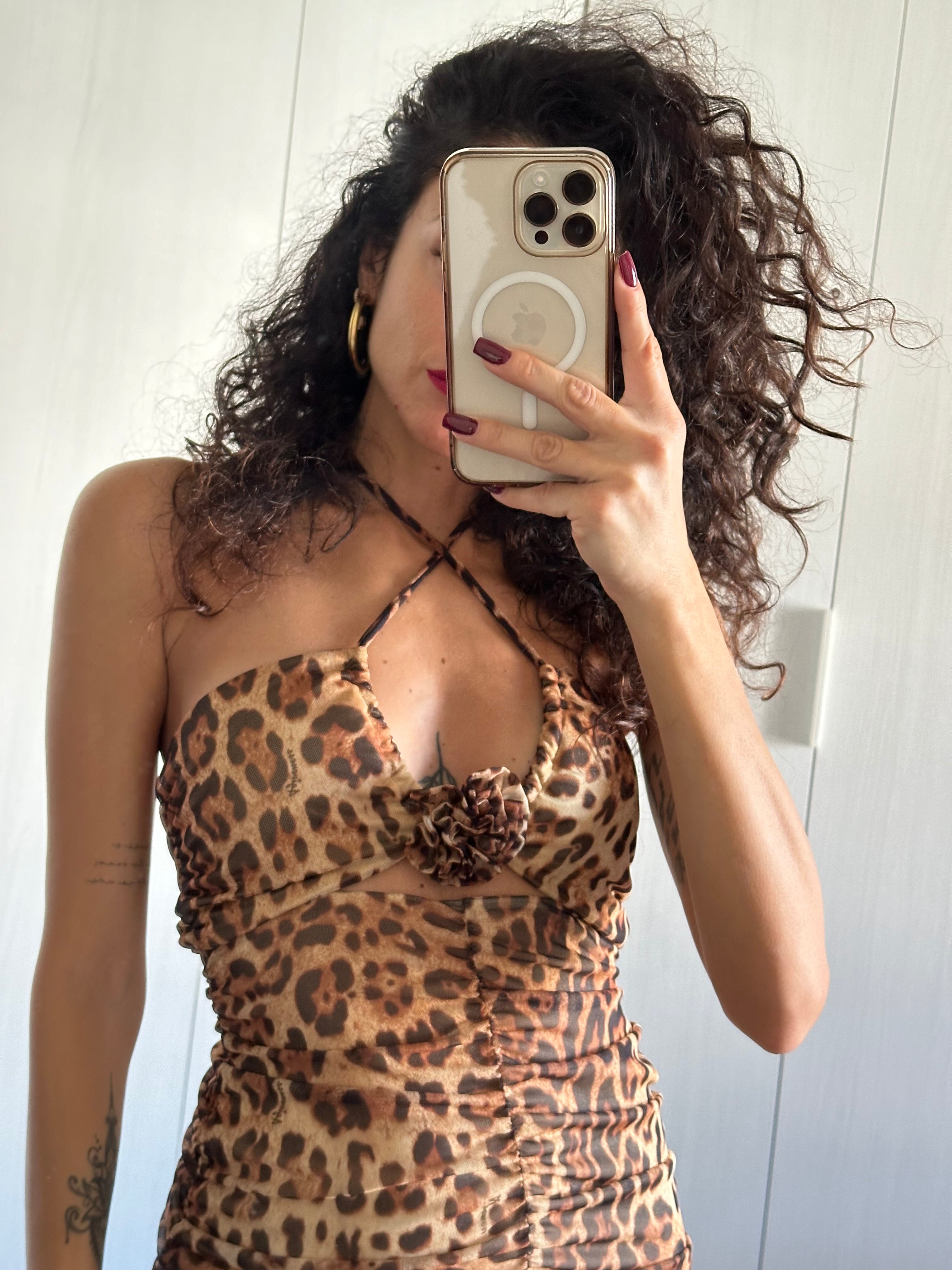 ABITO CORTO ROSE LEOPARD